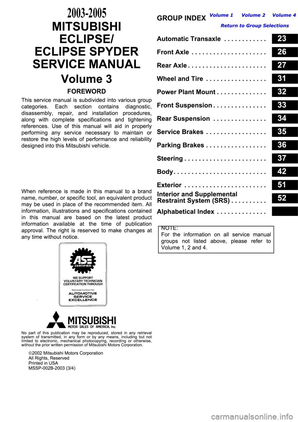 MITSUBISHI ECLIPSE 2003  Service Repair Manual 2003-2005 