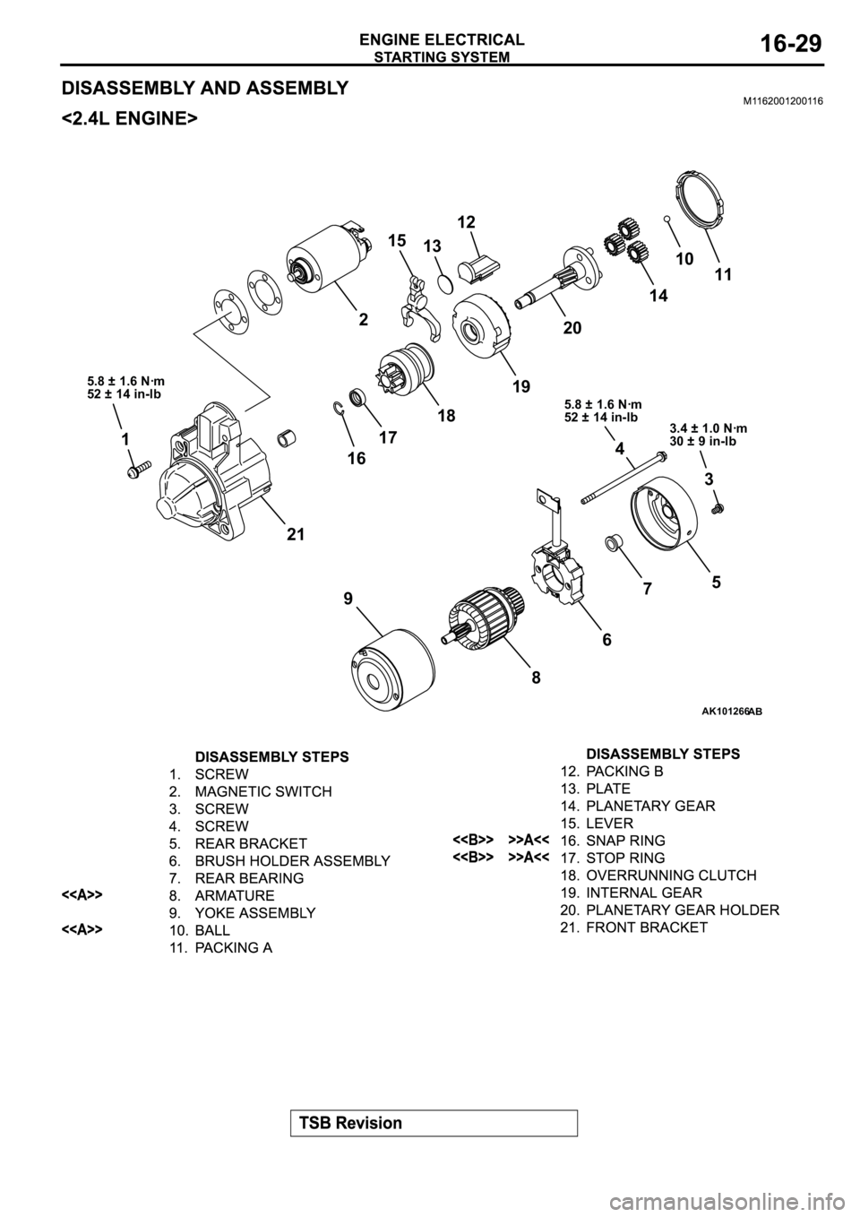 MITSUBISHI ECLIPSE 2003  Service Repair Manual AK101266
2
17181920
1614 13
213 15
11 12
1
4
6
87
910
AB
5
5.8 ± 1.6 Nꞏm
52 ± 14 in-lb5.8 ± 1.6 Nꞏm
52 ± 14 in-lb3.4 ± 1.0 Nꞏm
30 ± 9 in-lb 
