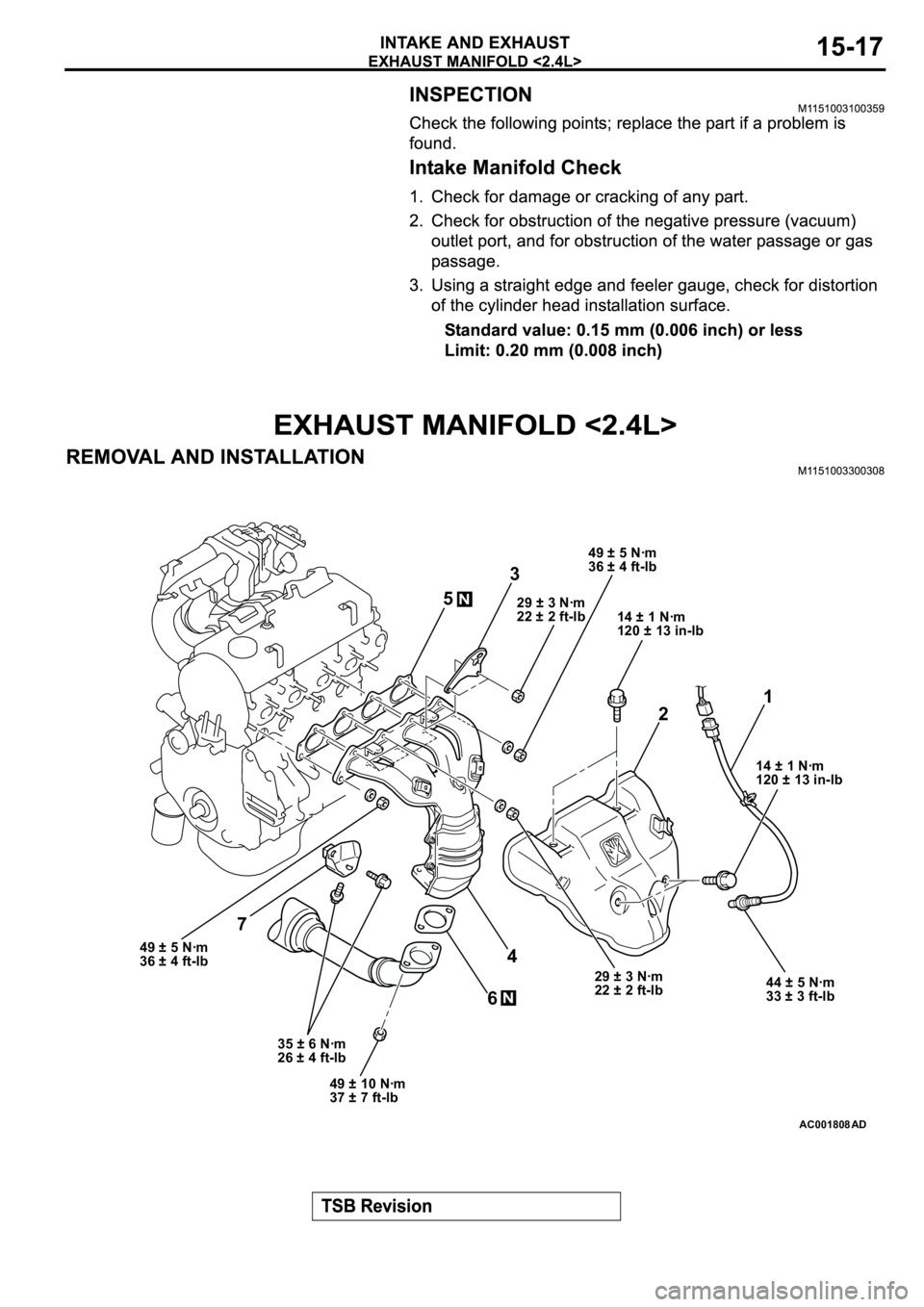 MITSUBISHI ECLIPSE 2003  Service Repair Manual AC001808
44 ± 5 Nꞏm
33 ± 3 ft-lb29 ± 3 Nꞏm
22 ± 2 ft-lb 49 ± 5 Nꞏm
36 ± 4 ft-lb
49 ± 5 Nꞏm
36 ± 4 ft-lb29 ± 3 Nꞏm
22 ± 2 ft-lb
14 ± 1 Nꞏm
120 ± 13 in-lb
14 ± 1 Nꞏm
120 ± 13