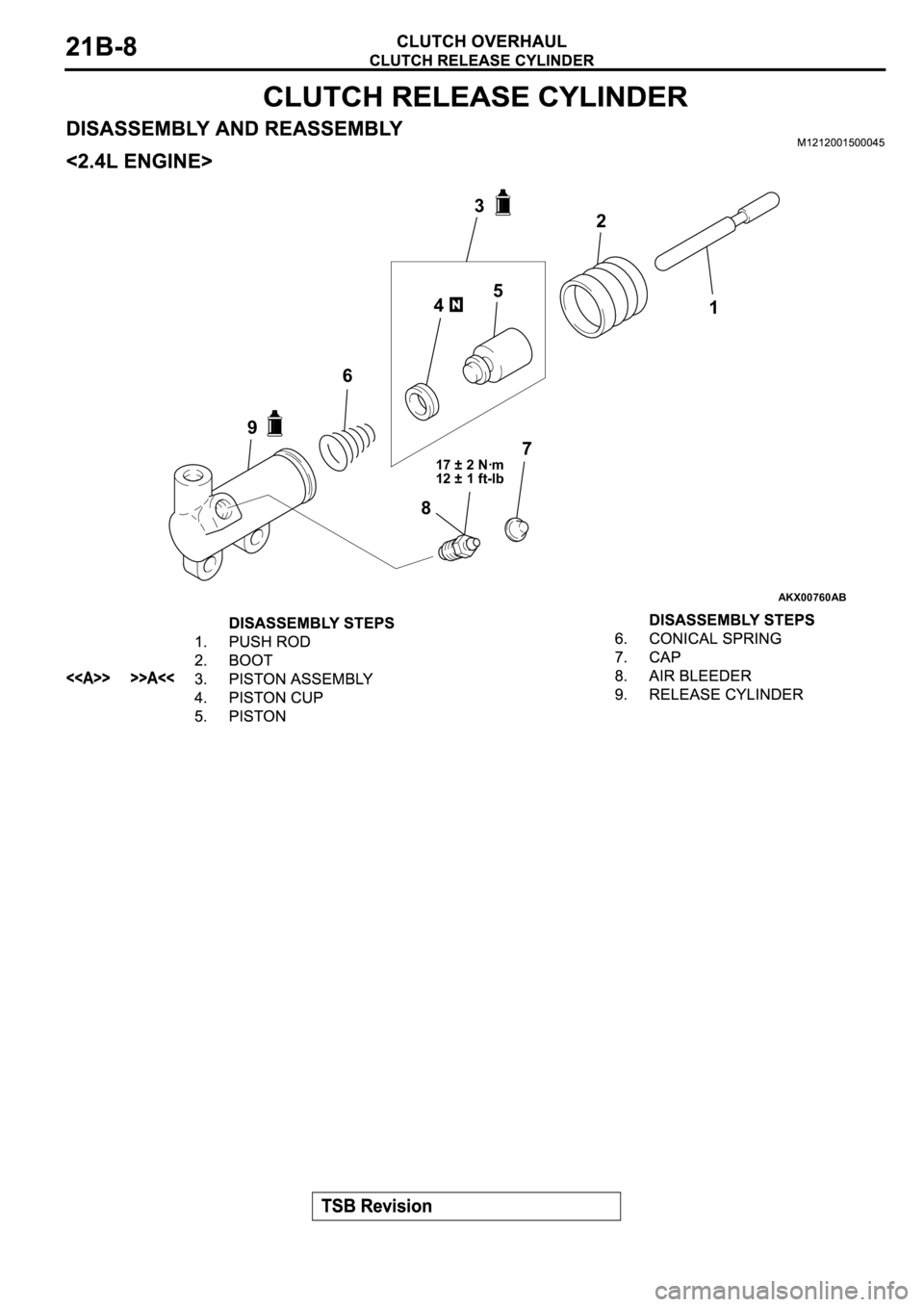 MITSUBISHI ECLIPSE 2003  Service Repair Manual AKX00760
2
5
4
1
6
9
7
8
17 ± 2 Nꞏm 
12 ± 1 ft-lb
AB
3 