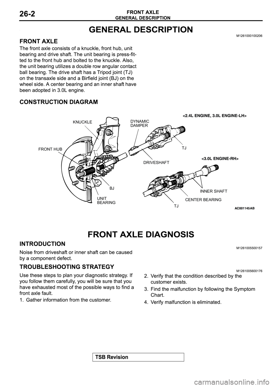 MITSUBISHI ECLIPSE 2003  Service Repair Manual KNUCKLE
FRONT HUB
UNIT
BEARINGBJDYNAMIC
DAMPER
DRIVESHAFTTJ
INNER SHAFT
CENTER BEARING
TJ 