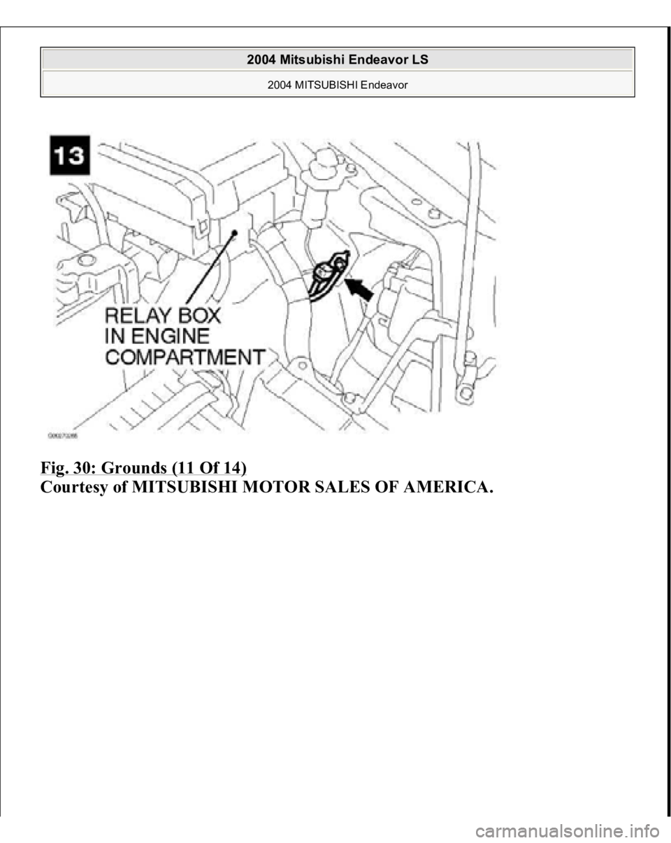 MITSUBISHI ENDEAVOR 2004  Service Repair Manual Fig. 30: Grounds (11 Of 14)
 
Courtesy of MITSUBISHI MOTOR SALES OF AMERICA.
 
2004 Mitsubishi Endeavor LS 
2004 MITSUBISHI Endeavor
   