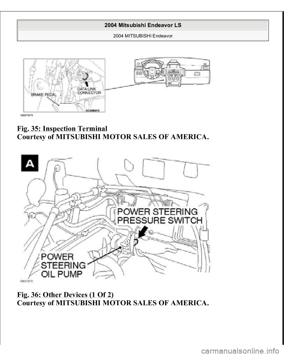 MITSUBISHI ENDEAVOR 2004  Service Repair Manual Fig. 35: Inspection Terminal
 
Courtesy of MITSUBISHI MOTOR SALES OF AMERICA. 
Fig. 36: Other Devices (1 Of 2) 
Courtesy of MITSUBISHI MOTOR SALES OF AMERICA.
 
2004 Mitsubishi Endeavor LS 
2004 MITSU
