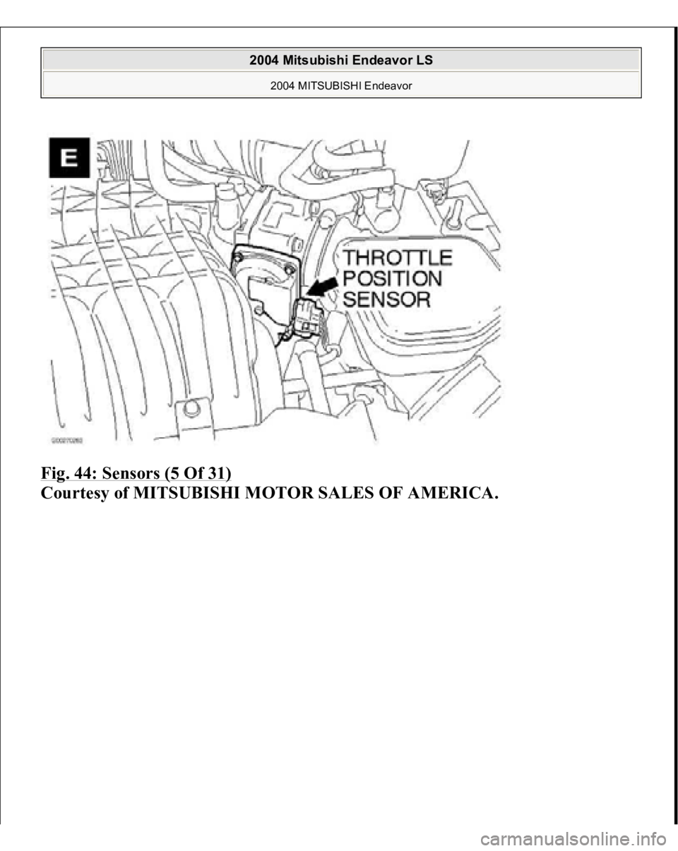 MITSUBISHI ENDEAVOR 2004  Service Repair Manual Fig. 44: Sensors (5 Of 31)
 
Courtes
y of MITSUBISHI MOTOR SALES OF AMERICA
.
 
2004 Mitsubishi Endeavor LS 
2004 MITSUBISHI Endeavor
   