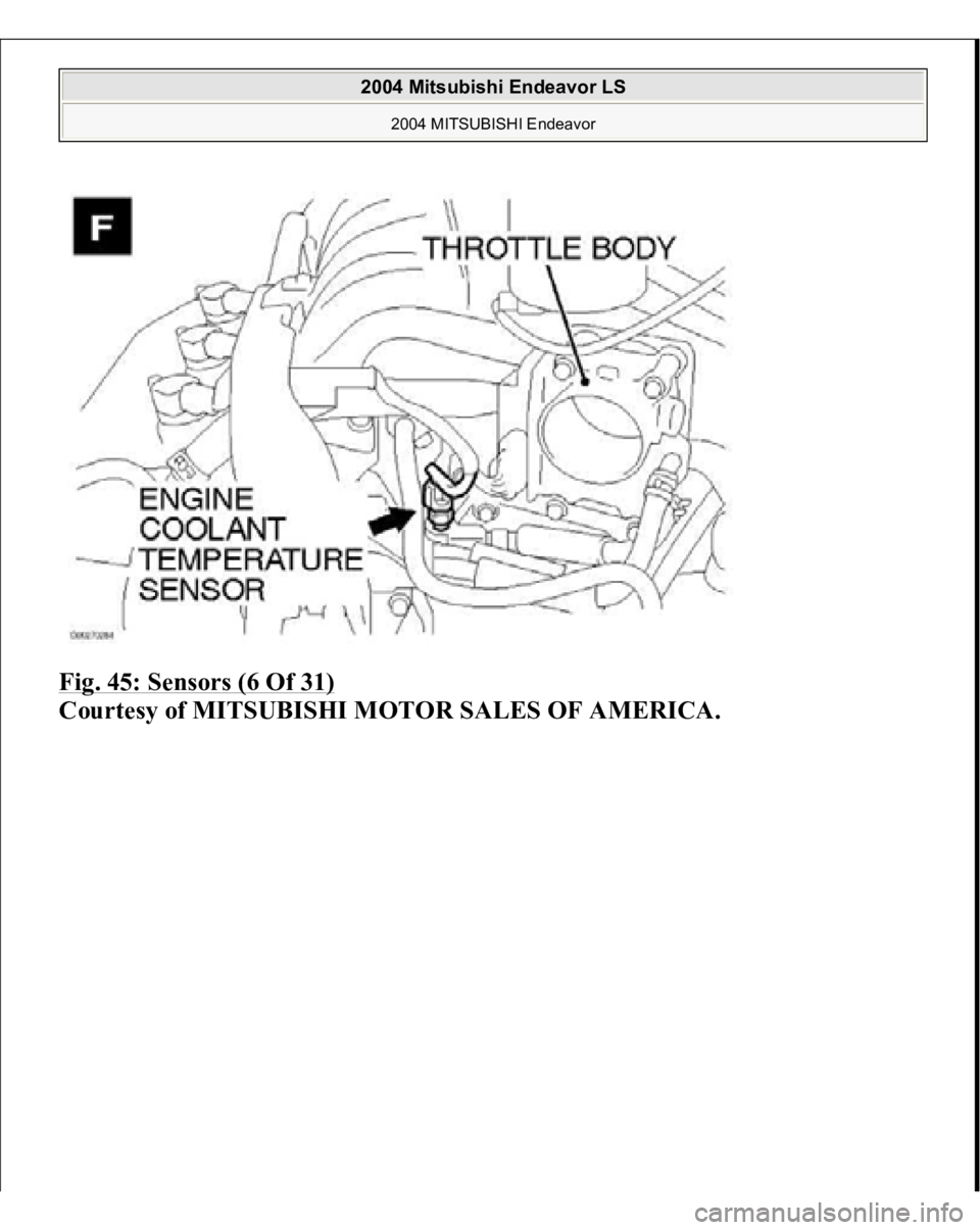 MITSUBISHI ENDEAVOR 2004  Service Repair Manual Fig. 45: Sensors (6 Of 31)
 
Courtesy of MITSUBISHI MOTOR SALES OF AMERICA.
 
2004 Mitsubishi Endeavor LS 
2004 MITSUBISHI Endeavor
   