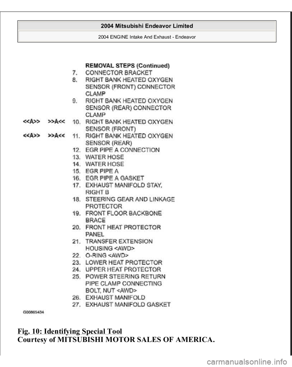 MITSUBISHI ENDEAVOR 2004  Service Repair Manual Fig. 10: Identifying Special Tool
 
Courtesy of MITSUBISHI MOTOR SALES OF AMERICA.
 
2004 Mitsubishi Endeavor Limited 2004 ENGINE Intake And Exhaust - Endeavor
   