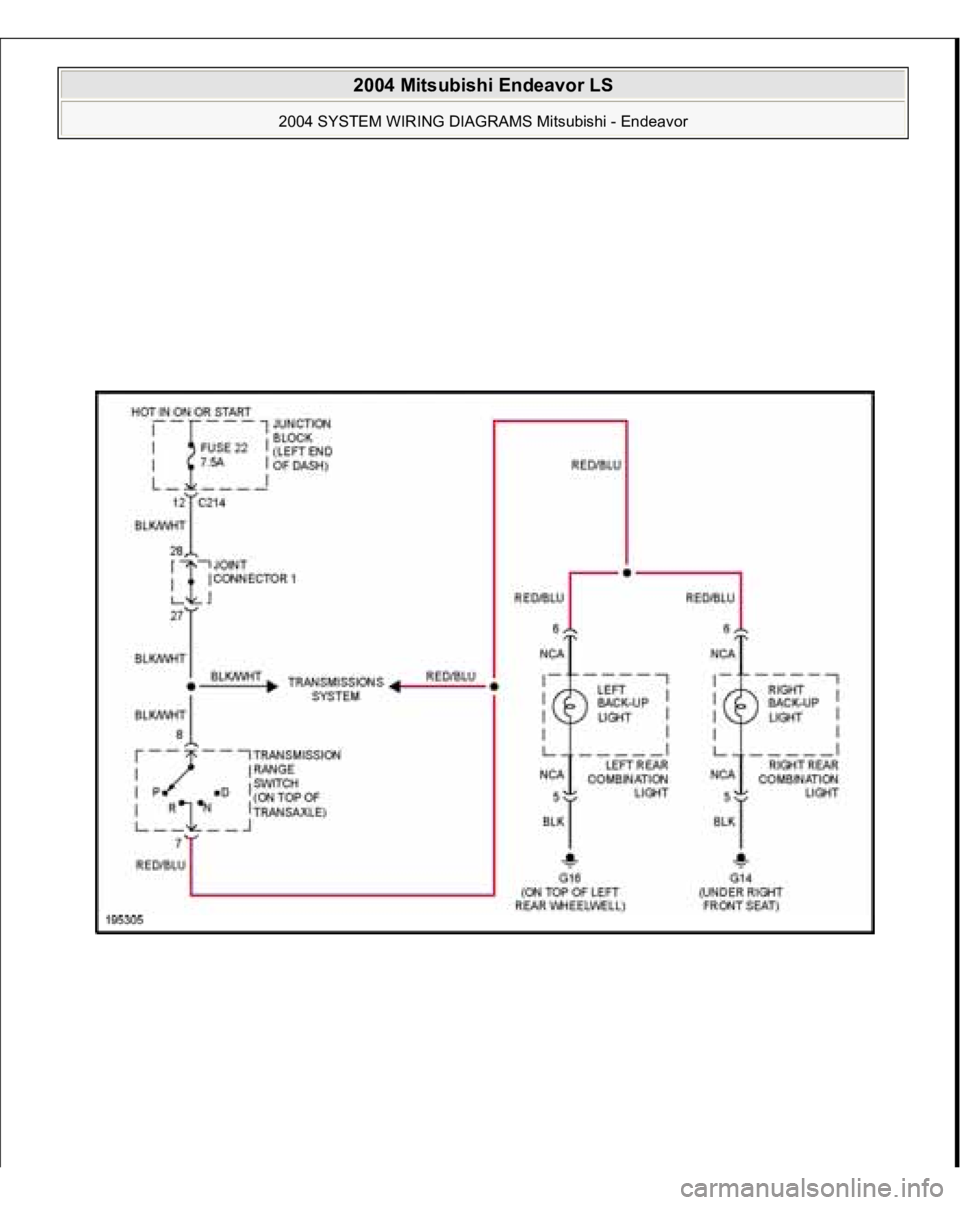 MITSUBISHI ENDEAVOR 2004  Service Repair Manual  
2004 Mitsubishi Endeavor LS 
2004 SYSTEM WIRING DIAGRAMS Mitsubishi - Endeavor
   