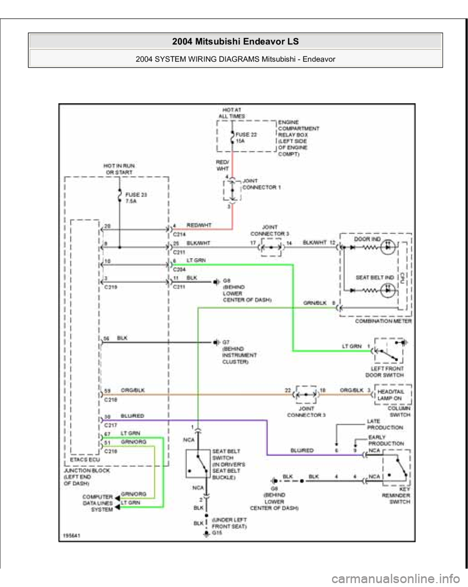MITSUBISHI ENDEAVOR 2004  Service Repair Manual  
2004 Mitsubishi Endeavor LS 
2004 SYSTEM WIRING DIAGRAMS Mitsubishi - Endeavor
   