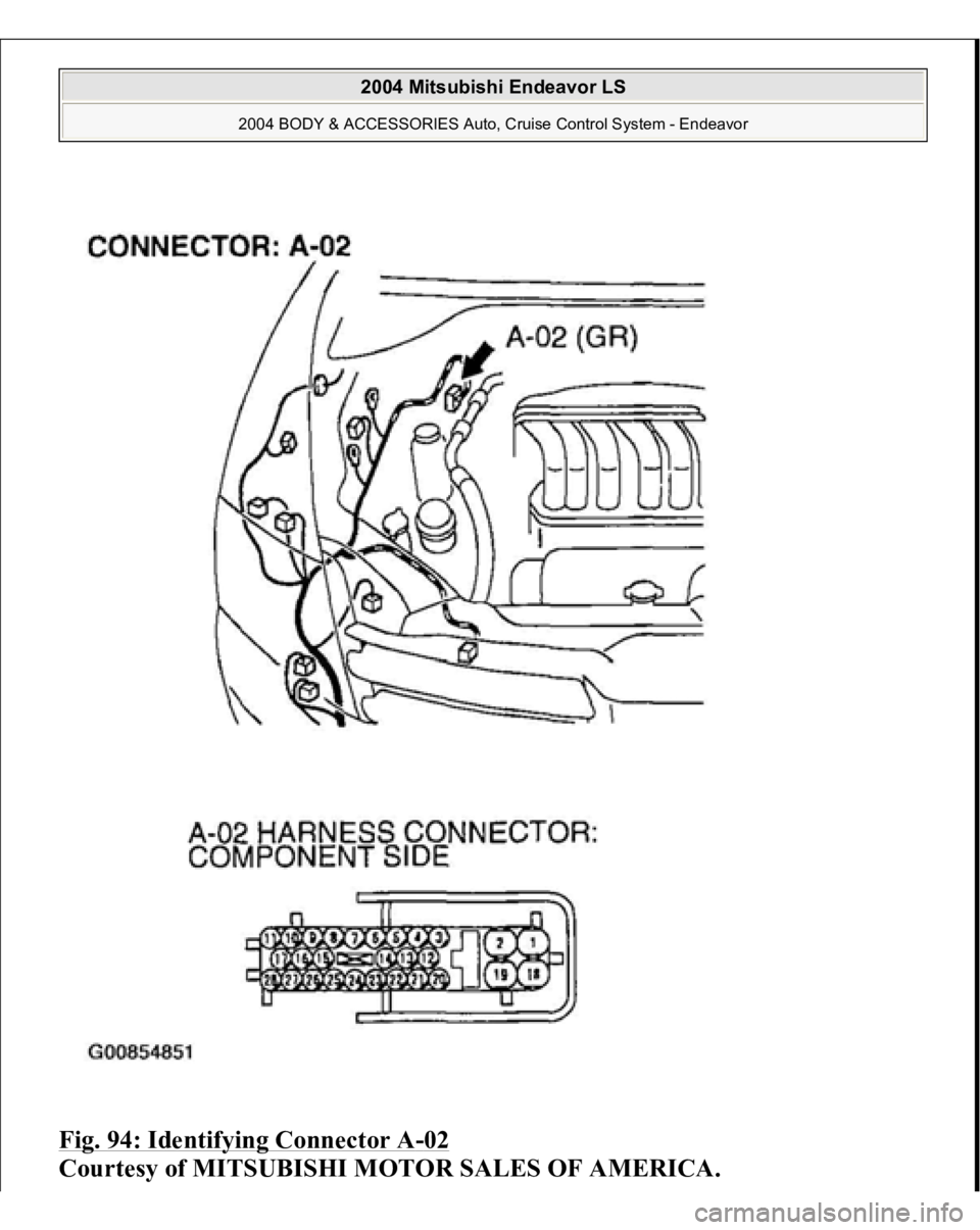 MITSUBISHI ENDEAVOR 2004  Service Repair Manual Fig. 94: Identifying Connector A
-02 
Courtesy of MITSUBISHI MOTOR SALES OF AMERICA.
 
2004 Mitsubishi Endeavor LS 
2004 BODY & ACCESSORIES Auto, Cruise Control System - Endeavor
   