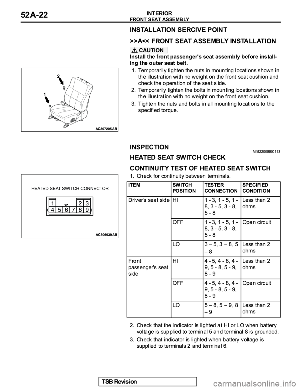 MITSUBISHI GALANT 2005  Service Repair Manual HEATED SEAT SWITCH CONNECTOR 
