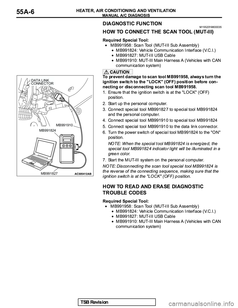 MITSUBISHI GALANT 2005  Service Repair Manual MB991910
DATA LINK
CONNECTOR
MB991824
MB991827 