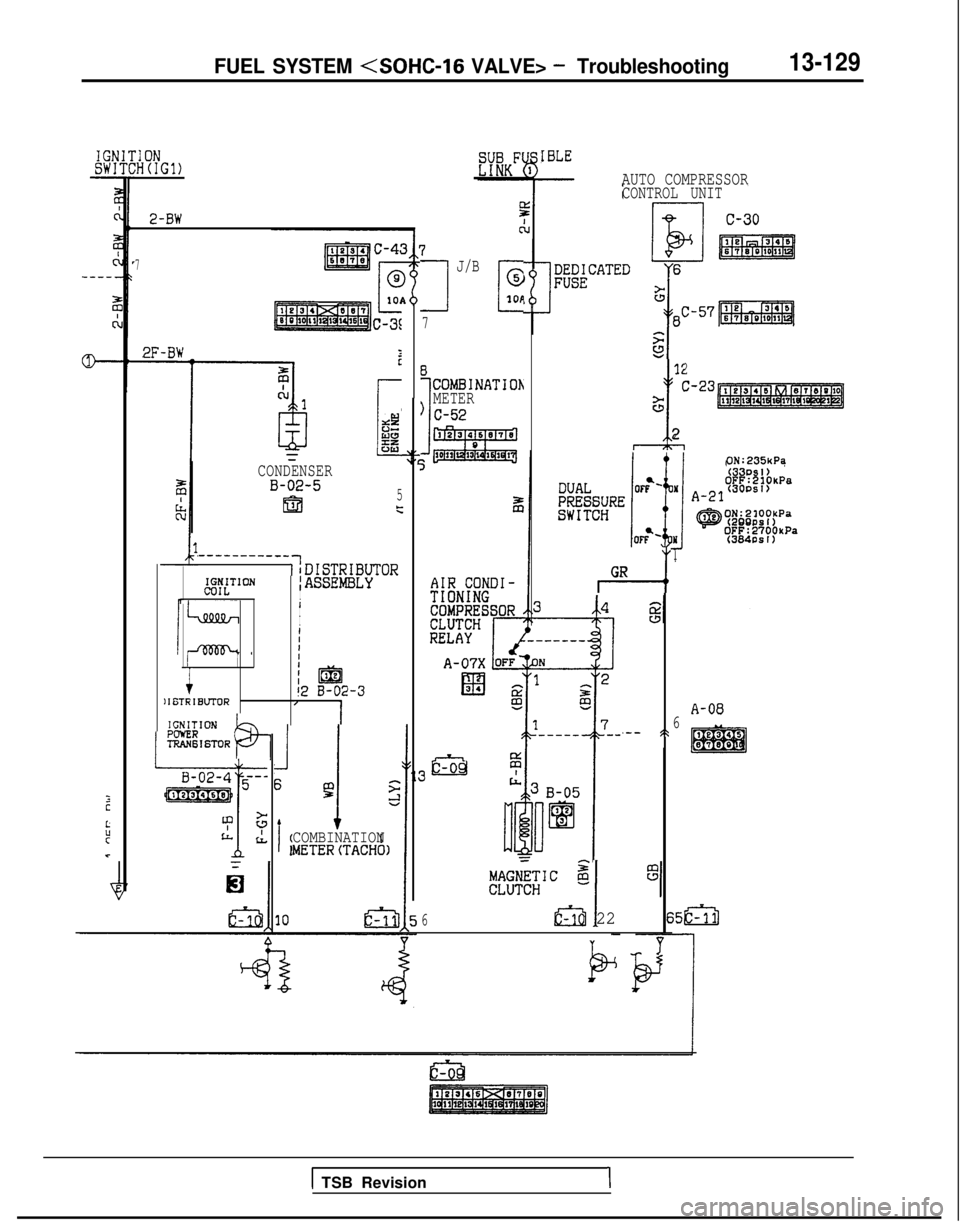 MITSUBISHI GALANT 1989  Service Repair Manual FUEL SYSTEM <SOHC-16 VALVE> - Troubleshooting13-129
10N:H(IGl)
7
2F-BW
1
CONDENSERB-02-5
It!35e
----_-_--__
:DISTRIBUTORIGNITIONCOIL;ASSEMBLYrII
I
I
III
+I2 g&I 
IGTR
 I BUTOR,
IIGNITIONPOKERTFaN616