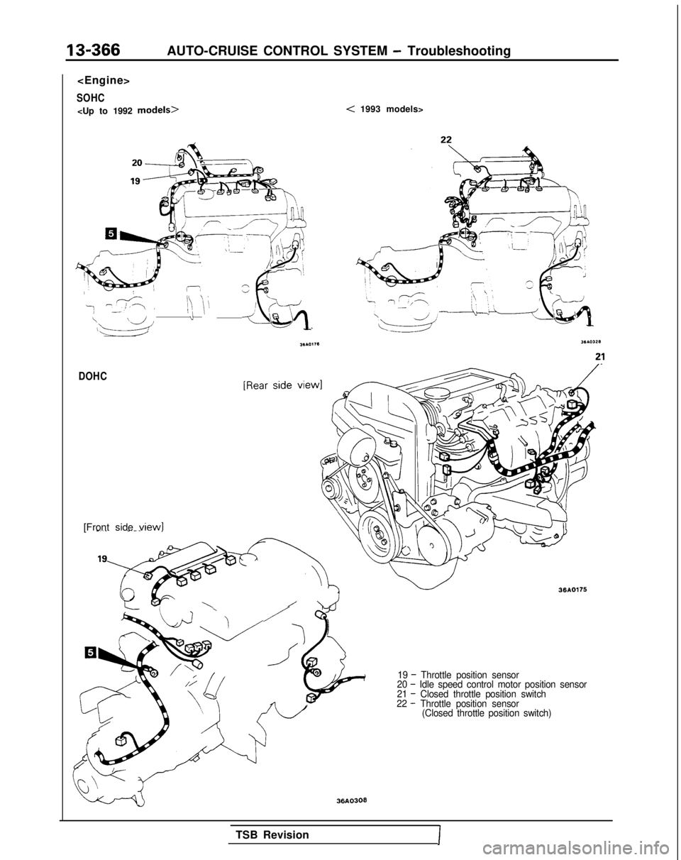MITSUBISHI GALANT 1989  Service Repair Manual 13-366AUTO-CRUISE CONTROL SYSTEM - Troubleshooting
<Engine>
SOHC
<Up to 1992 models>
w ,-,’<:
z
\ ‘8.-.-,‘I\ 1:FI ‘iiI -I \’1: j\\dd
/T&Jq
< 1993 models>
DOHC
[Front side view1-.._ -.-- ~
l