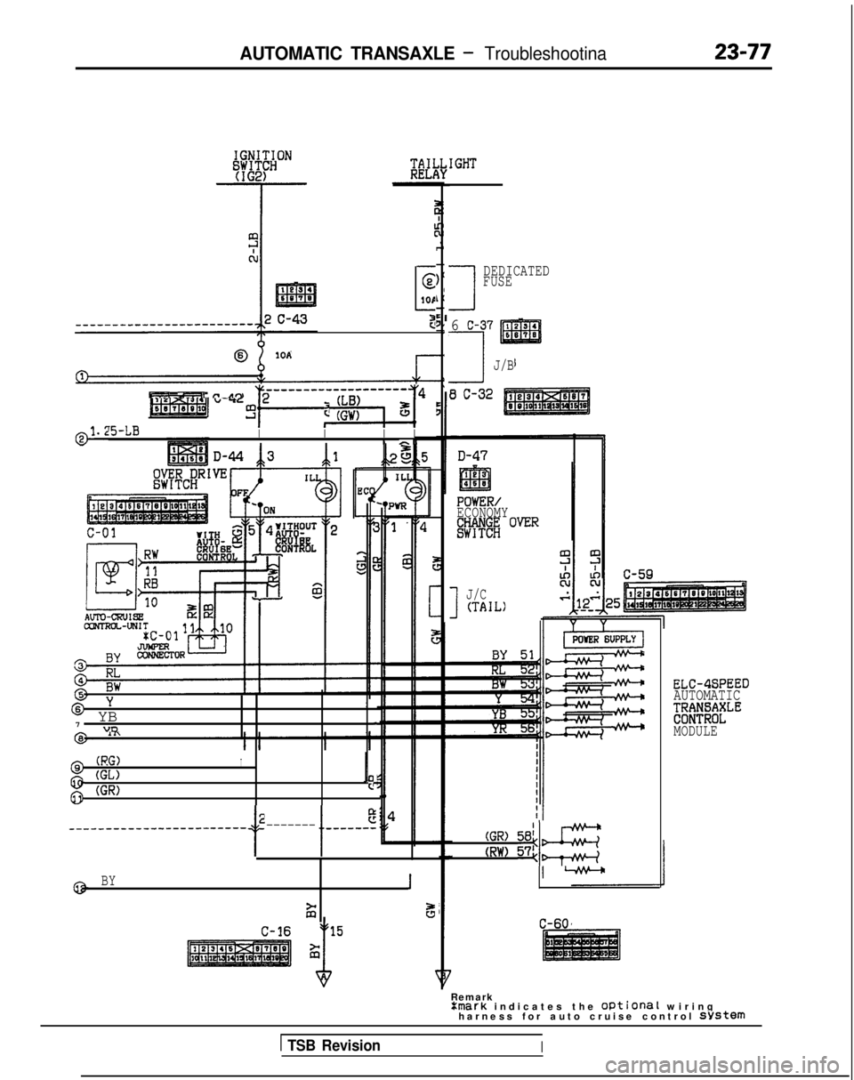 MITSUBISHI GALANT 1989  Service Repair Manual AUTOMATIC TRANSAXLE - Troubleshootina
-
E
1OP
3
@IOA
PT.-. L-_..il Tr-ltn
-
 
.-
-~-------y~-J4 ~
!kJ-LBII
I II rrl
6Y
* YB
I
7"DI.
(RG)
@ (GL)I
g (GR)Is
2
t I
e_-_-_----_~~__---~~~~~~~ -------w-v----