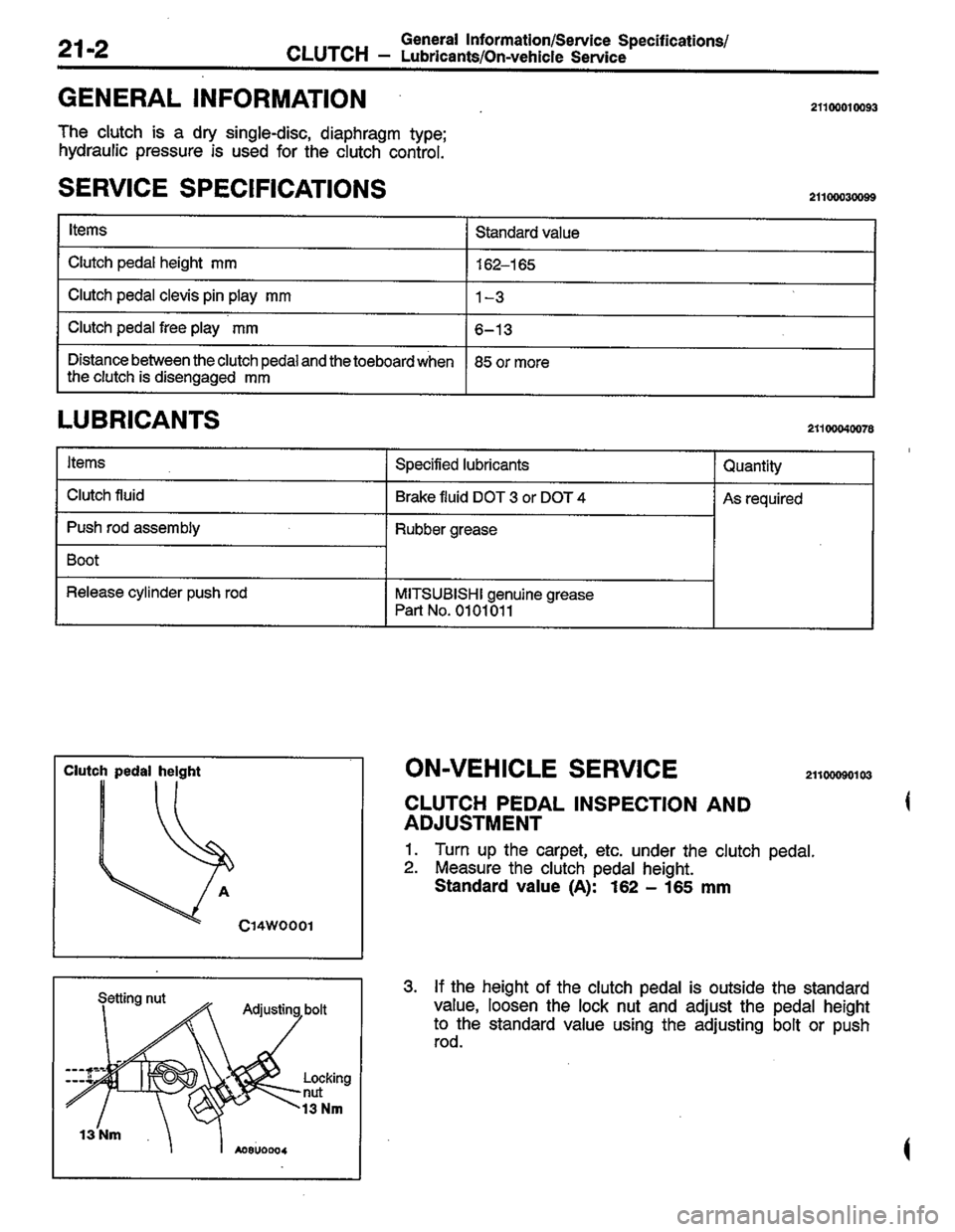 MITSUBISHI LANCER 1996  Workshop  Service Repair Manual 