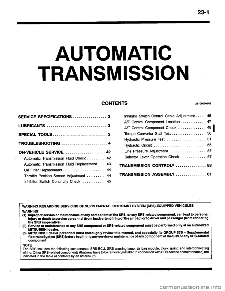 MITSUBISHI LANCER 1996  Workshop  Service Repair Manual 