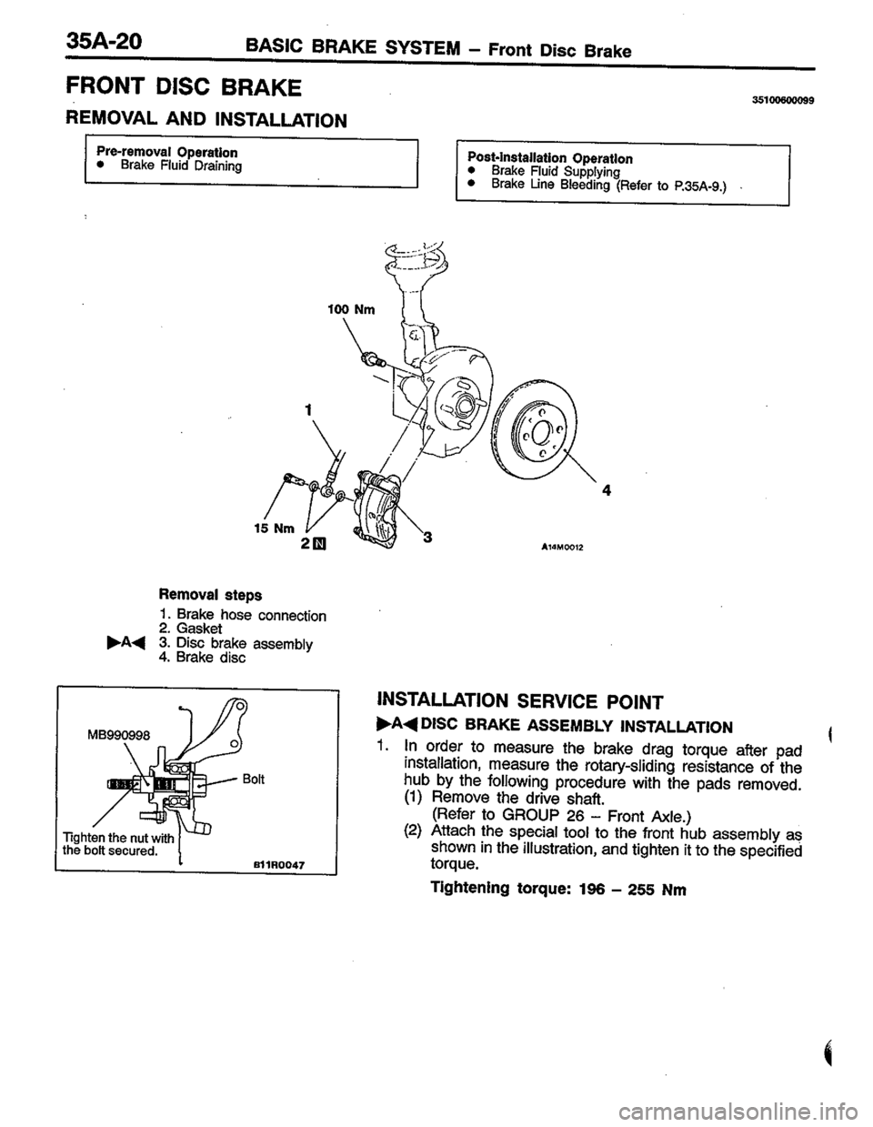 MITSUBISHI LANCER 1996  Workshop  Service Repair Manual 