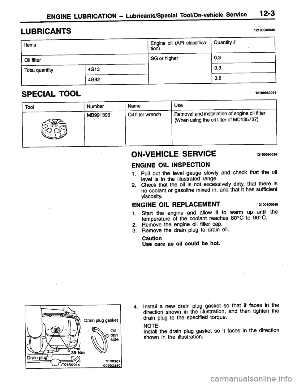 MITSUBISHI LANCER 1996  Workshop  Service Repair Manual 