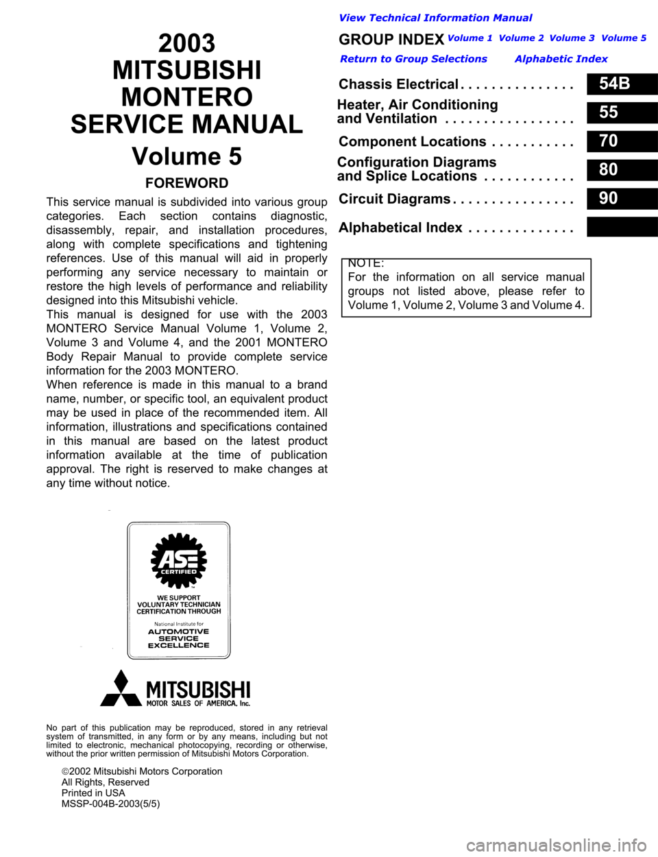 MITSUBISHI MONTERO 2003  Service Repair Manual 