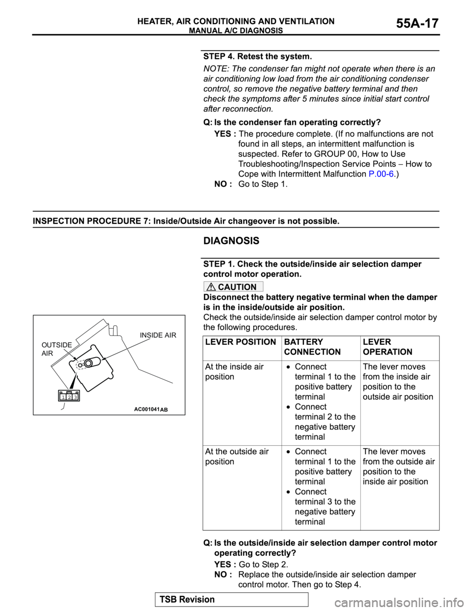 MITSUBISHI MONTERO 2003  Service Repair Manual CAUTION
AC001041
AB
OUTSIDE 
AIRINSIDE AIR 
