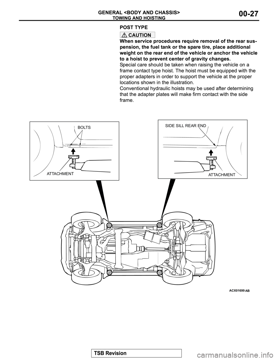 MITSUBISHI MONTERO 2003  Service Repair Manual CAUTION
ACX01699
BOLTS
ATTACHMENT
AT TA C H M E N T SIDE SILL REAR END
AB 