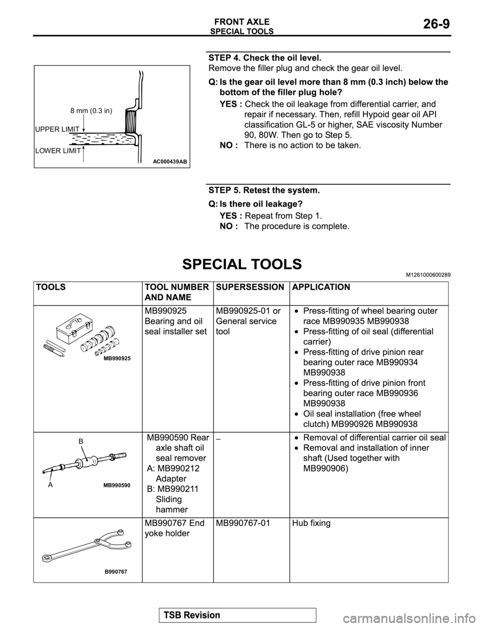 MITSUBISHI MONTERO 2003  Service Repair Manual AC000439
UPPER LIMIT
LOWER LIMIT
AB
8 mm (0.3 in)
MB990925
MB990590AB
B990767 