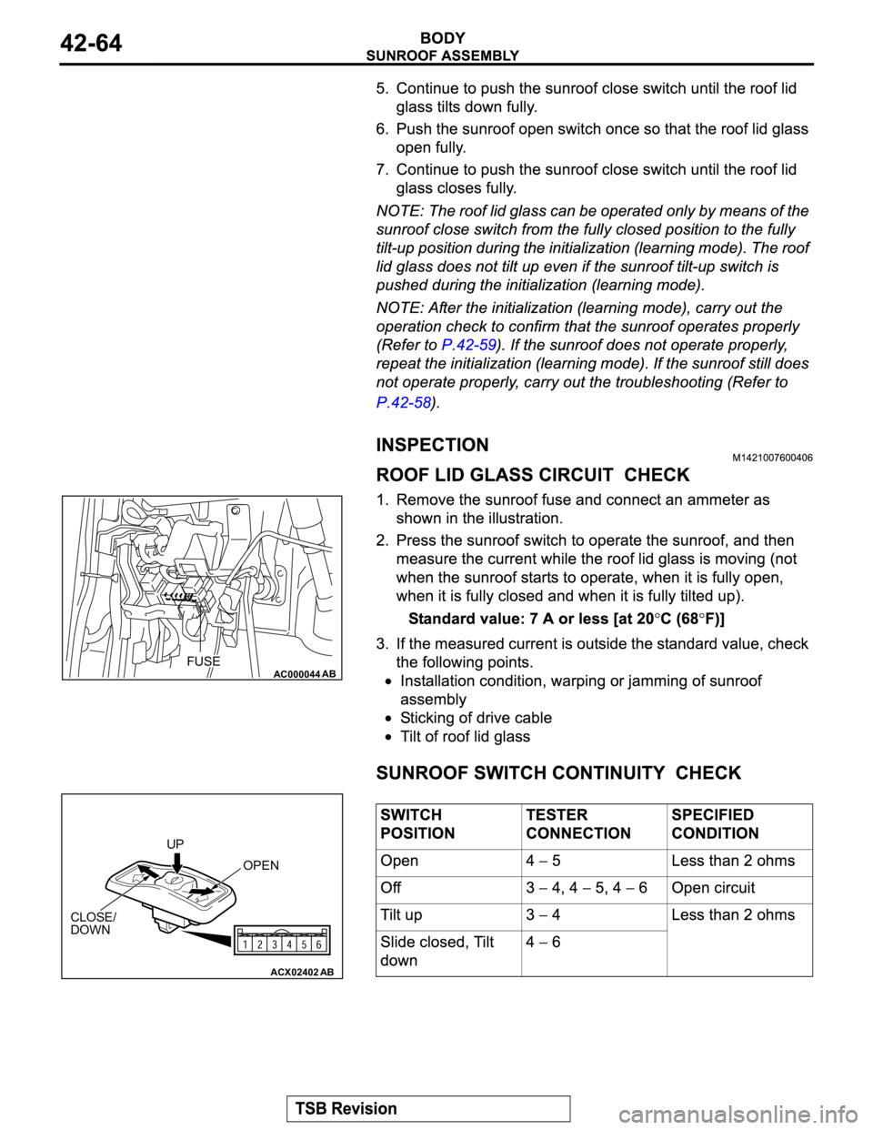MITSUBISHI MONTERO 2003  Service Repair Manual AC000044ABFUSE
ACX02402AB
OPEN UP
CLOSE/
DOWN 