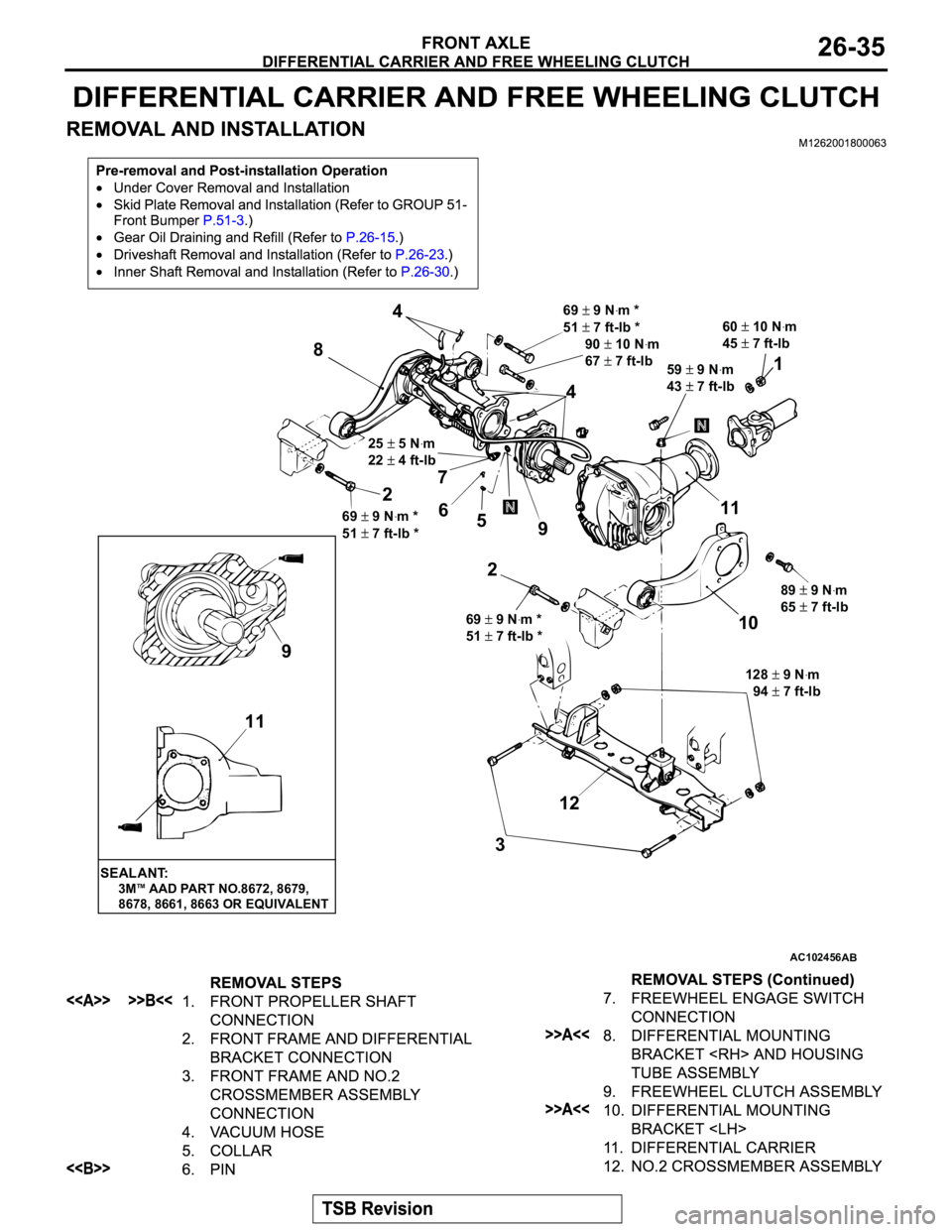MITSUBISHI MONTERO 2003  Service Repair Manual AC102456AB
8
27
6
5
9
2
10 111
4 4
312 9
11
69 9 Nꞏm *
51 
7 ft-lb * 25
 5 Nꞏm
22 
4 ft-lb
69
 9 Nꞏm *
51 
7 ft-lb *
128
 9 Nꞏm
  94 
7 ft-lb 89
 9 Nꞏm
65 
7 ft-lb 59
 9 Nꞏm
43 
7 ft-lb60
