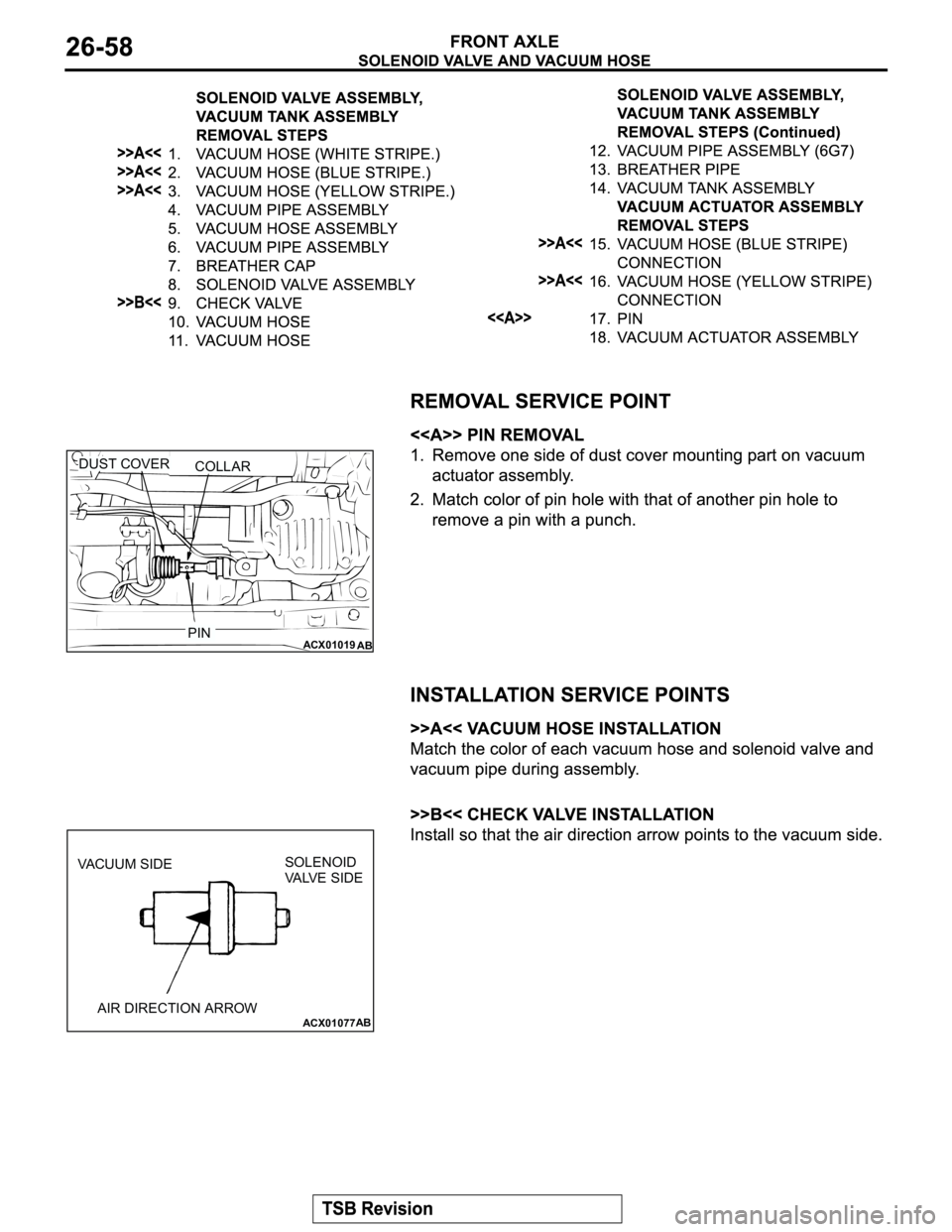 MITSUBISHI MONTERO 2003  Service Repair Manual ACX01019
AB
COLLAR DUST COVER
PIN
ACX01077AB
VACUUM SIDE
AIR DIRECTION ARROWSOLENOID
VALVE SIDE 