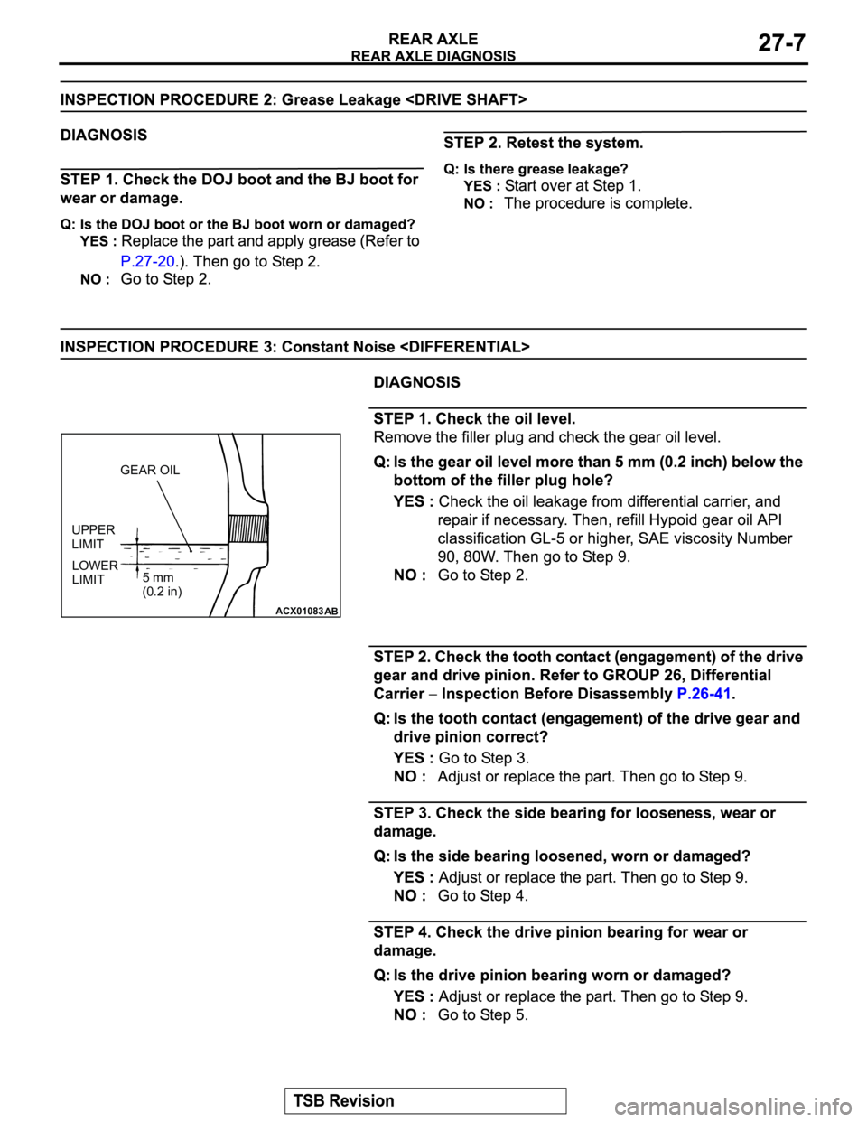 MITSUBISHI MONTERO 2003  Service Repair Manual ACX01083
AB
GEAR OIL
UPPER
LIMIT
LOWER
LIMIT5 mm
(0.2 in) 