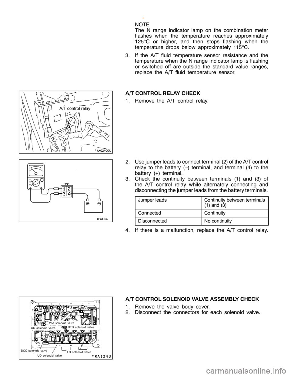 MITSUBISHI MONTERO 2000  Service Repair Manual C
ontin uit y betw een te rm in als
( 1 ) and (3 ) C
onnecte d C
ontin uit y D
is co nnecte d N
o co ntin uit y D
CC so le noid va lv e L
R so le noid va lv e O
D so le noid va lv e 2
nd so le noid va