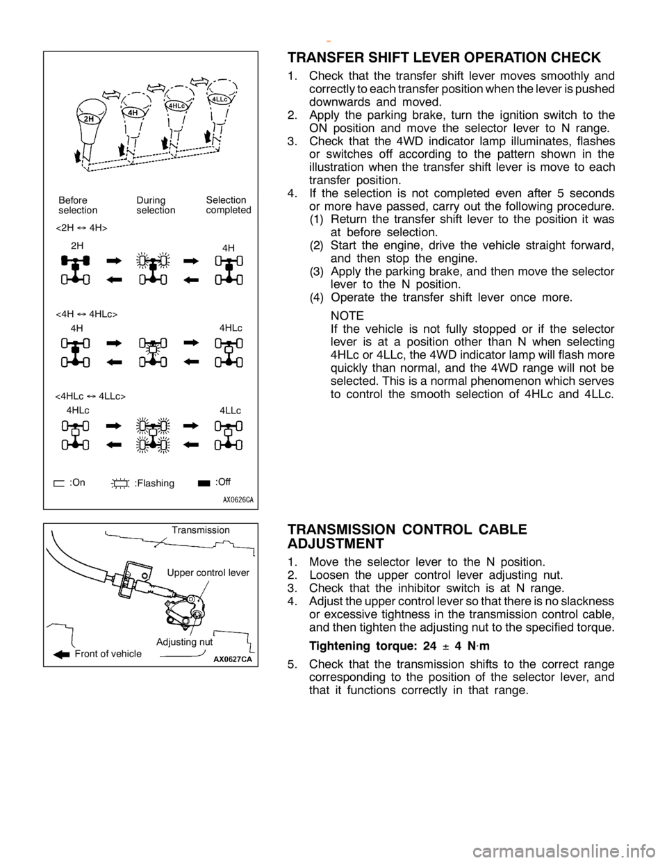MITSUBISHI MONTERO 2000  Service Repair Manual :
O n :
O ff <
4H Lc
« 4
LLc> <
4H
« 4
H Lc> <
2H
« 4
H > S
ele ctio n
c o m ple te d 2
H 4
H 4
LLc 4
H 4
H Lc 4
H Lc B
efo re
s e le ctio n D
urin g
s e le ctio n T
ra nsm is sio n U
pper co ntr o