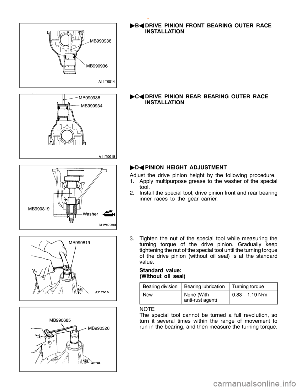 MITSUBISHI MONTERO 2000  Service Repair Manual B
earin g lu bric a tio n T
urn in g to rq ue N
ew N
one (W it h
a nti- ru st a gent) 0
.8 3 -1.1 9 N×m M
B990936 M
B990938 M
B990934 M
B990819 W
ash er M
B990819 M
B990685 M
B990326
w
ww.W ork sh op