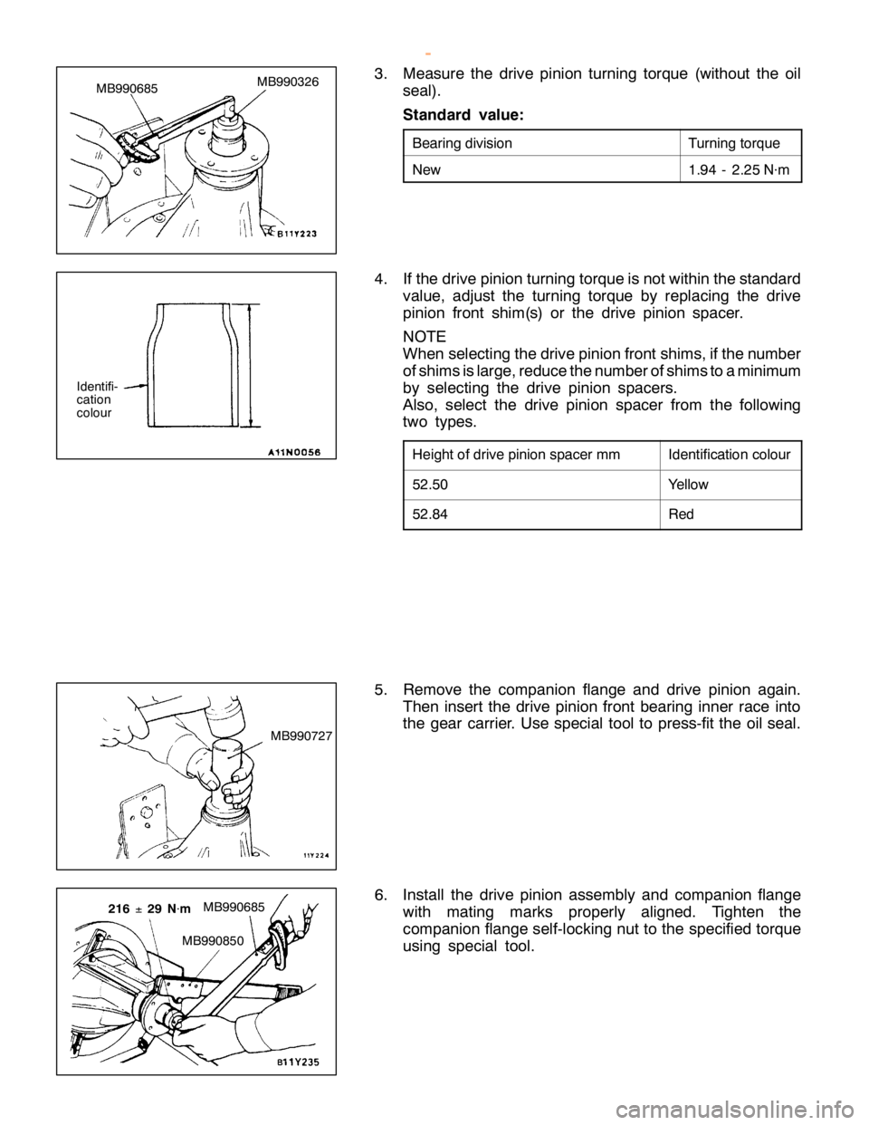MITSUBISHI MONTERO 2000  Service Repair Manual T
urn in g to rq ue N
ew 1
.9 4 -2.2 5 N×m I
d entif ic a tio n co lo ur 5
2.5 0 Y
ello w 5
2.8 4 R
ed I
d entif i-
c a tio n
c o lo ur M
B990727 M
B990850
M
B990685     