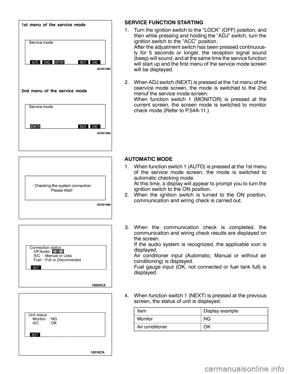 MITSUBISHI MONTERO 2000  Service Repair Manual D
is p la y exa m ple M
onit o r N
G A
ir co ndit io ner O
K 2
n d men u of th e serv ic e mode      