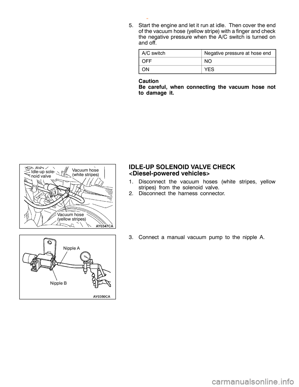MITSUBISHI MONTERO 2000  Service Repair Manual N
egativ e pre ssu re at hose end O
FF N
O O
N Y
ES V
acu um hose
( y e llo w str ip es) I
d le -u p so le -
n oid va lv e N
ip ple A N
ip ple B
w
ww.W ork sh opM an uals .c o .u k
P urc h ased  f r o
