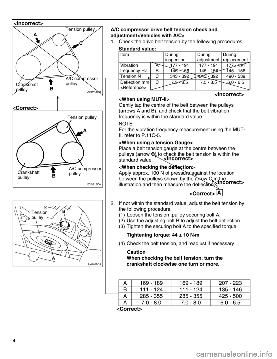 MITSUBISHI MONTERO 2000 Service Repair Manual A
177 - 1 91 177 - 1 91 177 - 1 91 V
ib ra tio n
f r e que ncy H z
B 145 - 1 56 145 - 1 56 145 - 1 56 T
ensio n N C343 - 3 92 343 - 3 92 490 - 5 39 D
efle ctio n m m
< R efe re nce > C
7.5 MITSUBISHI MONTERO 2000 Service Repair Manual A
177 - 1 91 177 - 1 91 177 - 1 91 V
ib ra tio n
f r e que ncy H z
B 145 - 1 56 145 - 1 56 145 - 1 56 T
ensio n N C343 - 3 92 343 - 3 92 490 - 5 39 D
efle ctio n m m
< R efe re nce > C
7.5