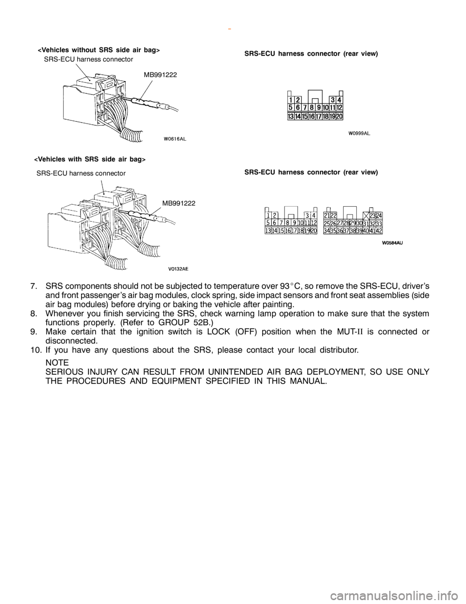 MITSUBISHI MONTERO 2000 Service Repair Manual S
R S-E C U harn ess co nnecto r S
R S-E C U harn ess co nnecto r (r e ar vie w )
< V eh ic le s wit h SR S sid e air bag >
<
V eh ic le s wit h out SR S sid e air bag >
SR S-E C U harn ess co nnecto MITSUBISHI MONTERO 2000 Service Repair Manual S
R S-E C U harn ess co nnecto r S
R S-E C U harn ess co nnecto r (r e ar vie w )
< V eh ic le s wit h SR S sid e air bag >
<
V eh ic le s wit h out SR S sid e air bag >
SR S-E C U harn ess co nnecto