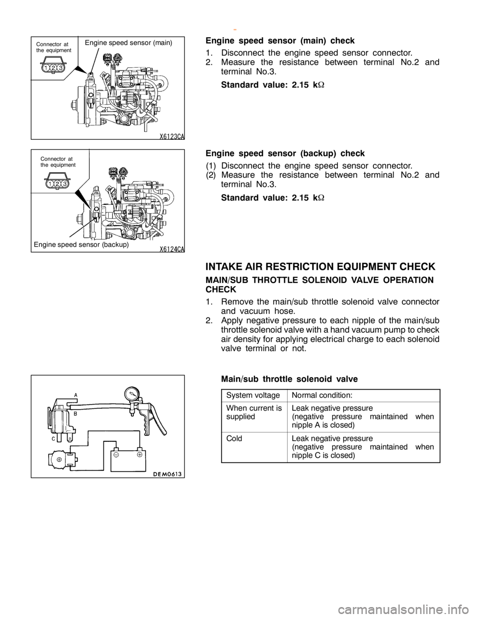MITSUBISHI MONTERO 2000  Service Repair Manual N
orm alco ndit io n: W
hen cu rre nt is
s u pplie d L
eak negativ e pre ssu re
( n egativ e pre ssu re main ta in ed when
n ip ple A is clo se d) C
old L
eak negativ e pre ssu re
( n egativ e pre ssu