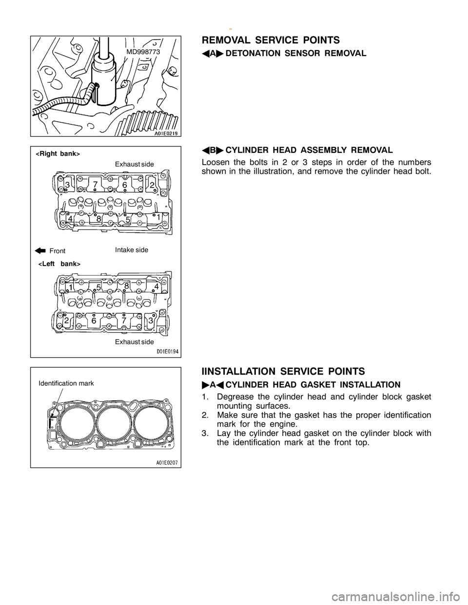 MITSUBISHI MONTERO 2000  Service Repair Manual F
ro nt E
xh austs id e I
n ta ke sid e E
xh austs id e <
L eft ban k>    