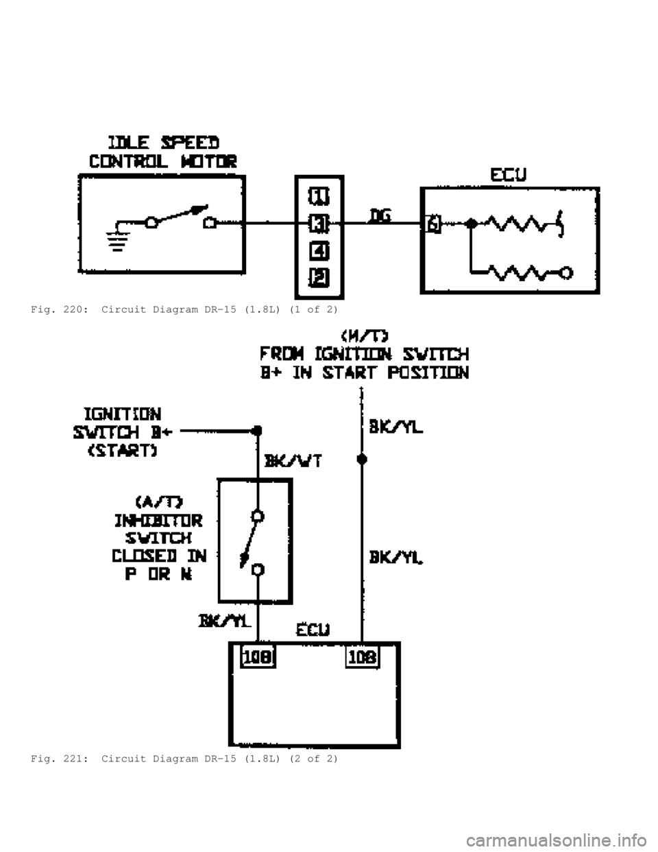 MITSUBISHI MONTERO 1991  Service Manual Fig. 220:  Circuit Diagram DR-15 (1.8L) (1 of 2)
Fig. 221:  Circuit Diagram DR-15 (1.8L) (2 of 2)                                   