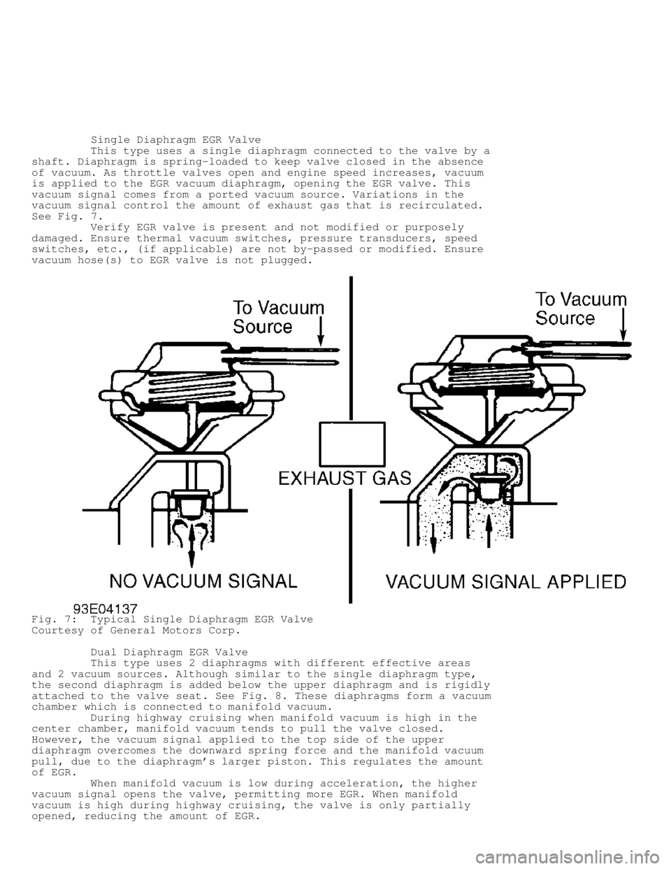 MITSUBISHI MONTERO 1991 Service Manual Single Diaphragm EGR Valve
This type uses a single diaphragm connected to the valve by a
shaft. Diaphragm is spring-loaded to keep valve closed in the absence
of vacuum. As throttle MITSUBISHI MONTERO 1991 Service Manual Single Diaphragm EGR Valve
This type uses a single diaphragm connected to the valve by a
shaft. Diaphragm is spring-loaded to keep valve closed in the absence
of vacuum. As throttle