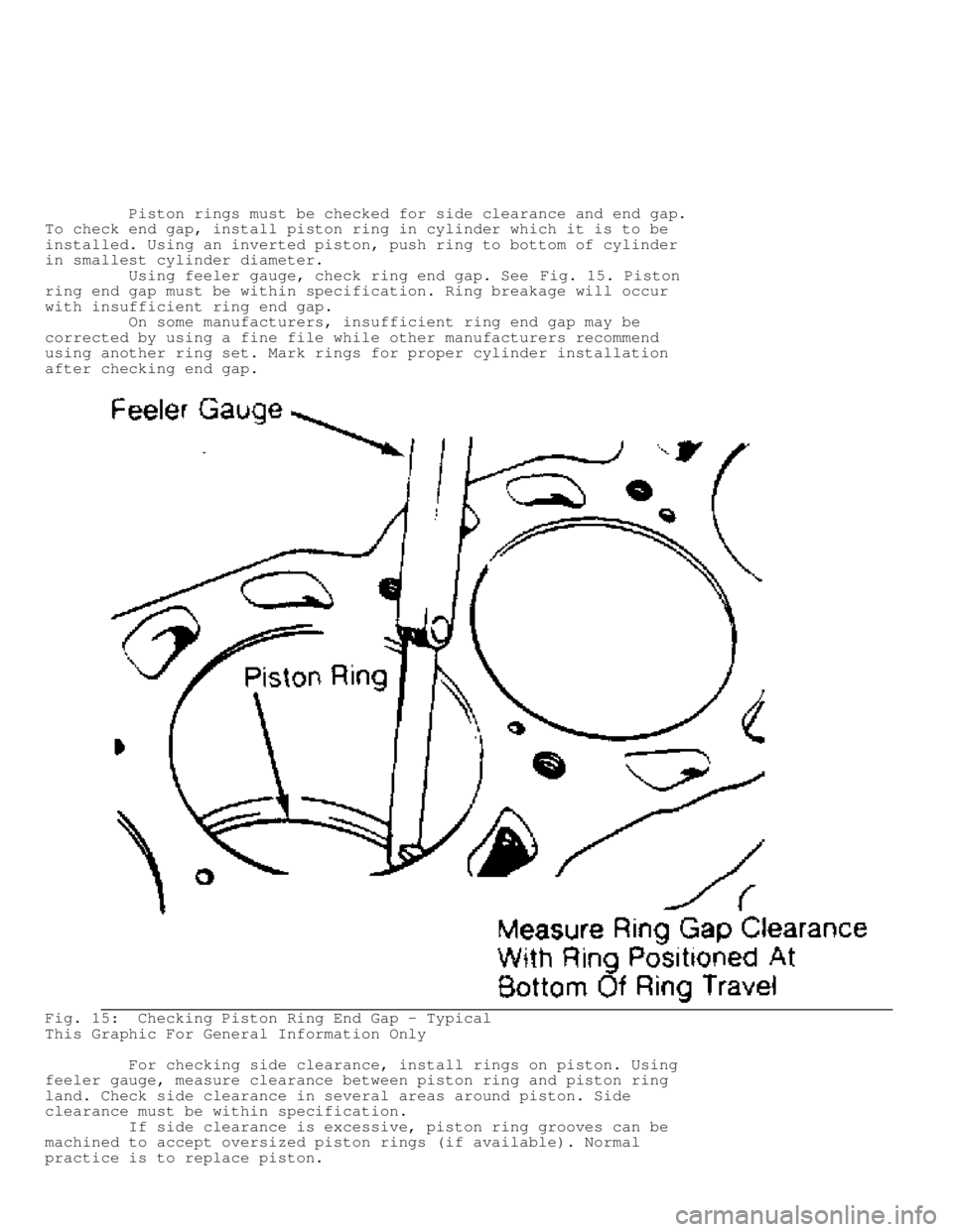 MITSUBISHI MONTERO 1991 Service Manual Piston rings must be checked for side clearance and end gap.
To check end gap, install piston ring in cylinder which it is to be
installed. Using an inverted piston, push ring to bottom of cy MITSUBISHI MONTERO 1991 Service Manual Piston rings must be checked for side clearance and end gap.
To check end gap, install piston ring in cylinder which it is to be
installed. Using an inverted piston, push ring to bottom of cy