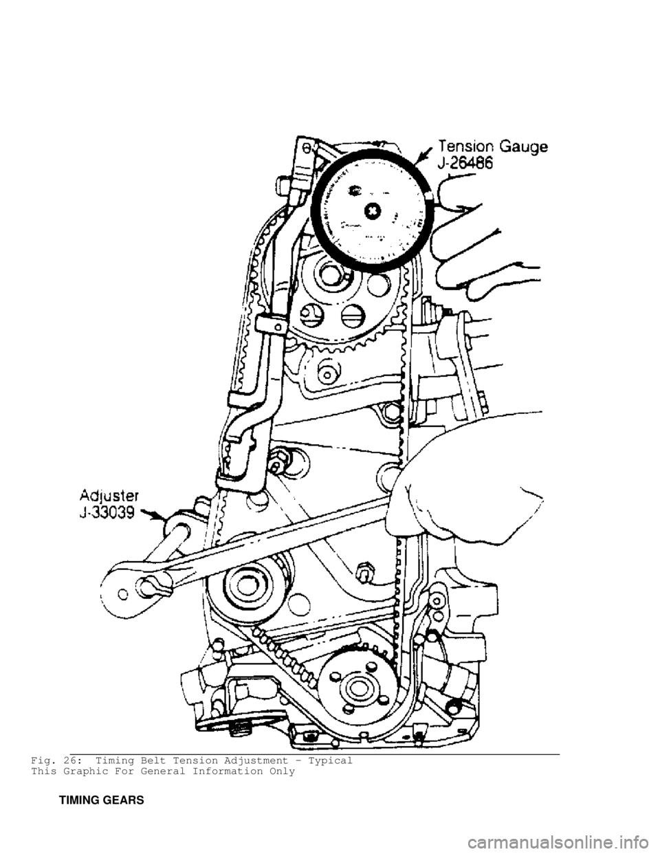 MITSUBISHI MONTERO 1991  Service Manual Fig. 26:  Timing Belt Tension Adjustment - Typical
This Graphic For General Information Only
         TIMING GEARS                                      