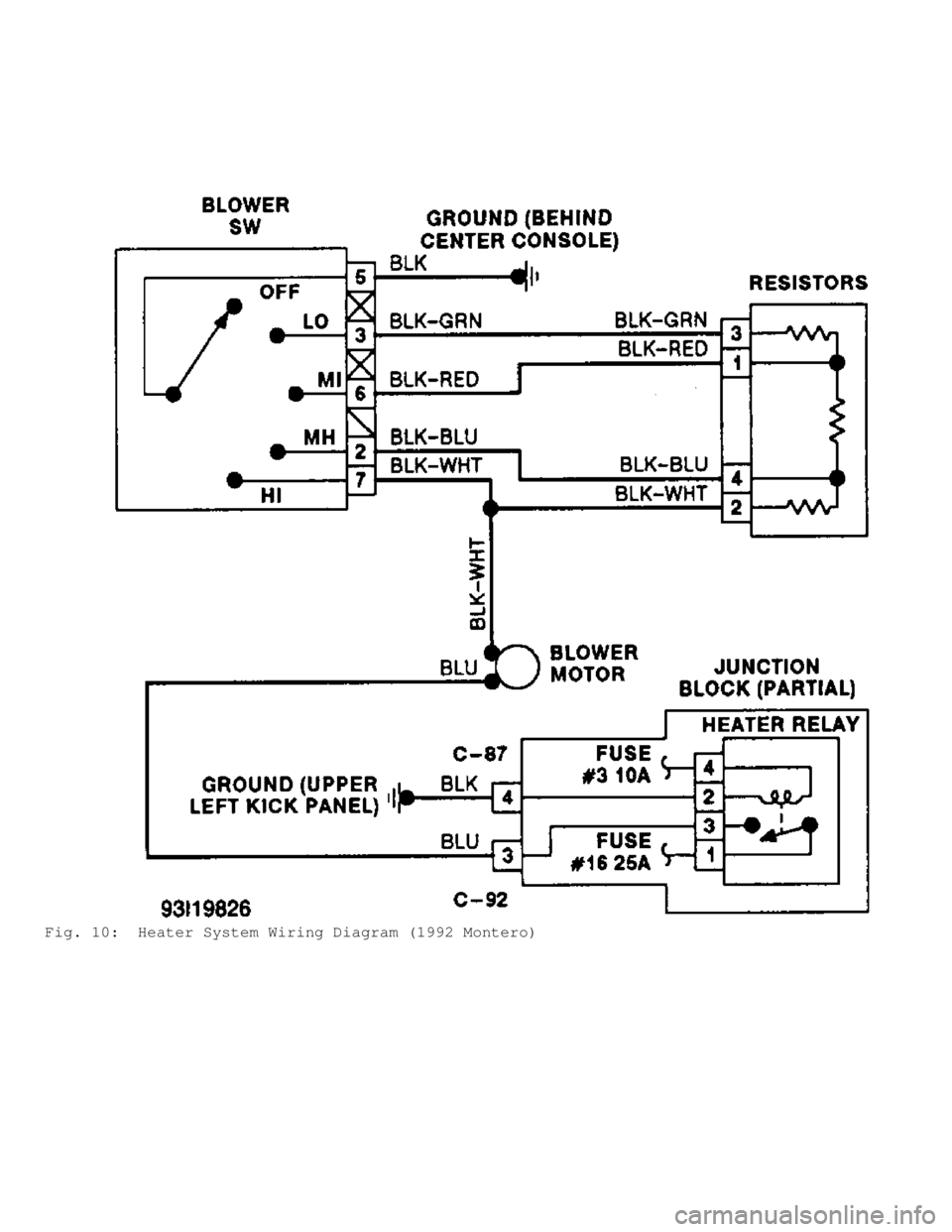 MITSUBISHI MONTERO 1991  Service Manual Fig. 10:  Heater System Wiring Diagram (1992 Montero)                                   