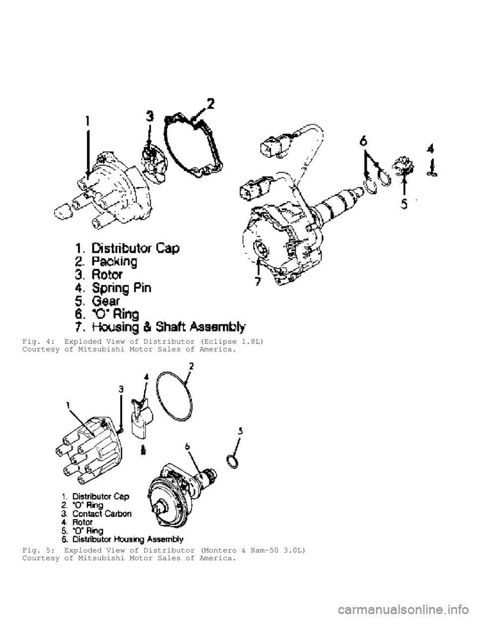 MITSUBISHI MONTERO 1991  Service Manual Fig. 4:  Exploded View of Distributor (Eclipse 1.8L)
Courtesy of Mitsubishi Motor Sales of America.
Fig. 5:  Exploded View of Distributor (Montero & Ram-50 3.0L)
Courtesy of Mitsubishi Motor Sales of 
