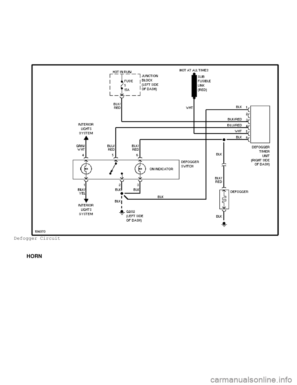 MITSUBISHI MONTERO 1991  Service Manual Defogger Circuit
         HORN                          