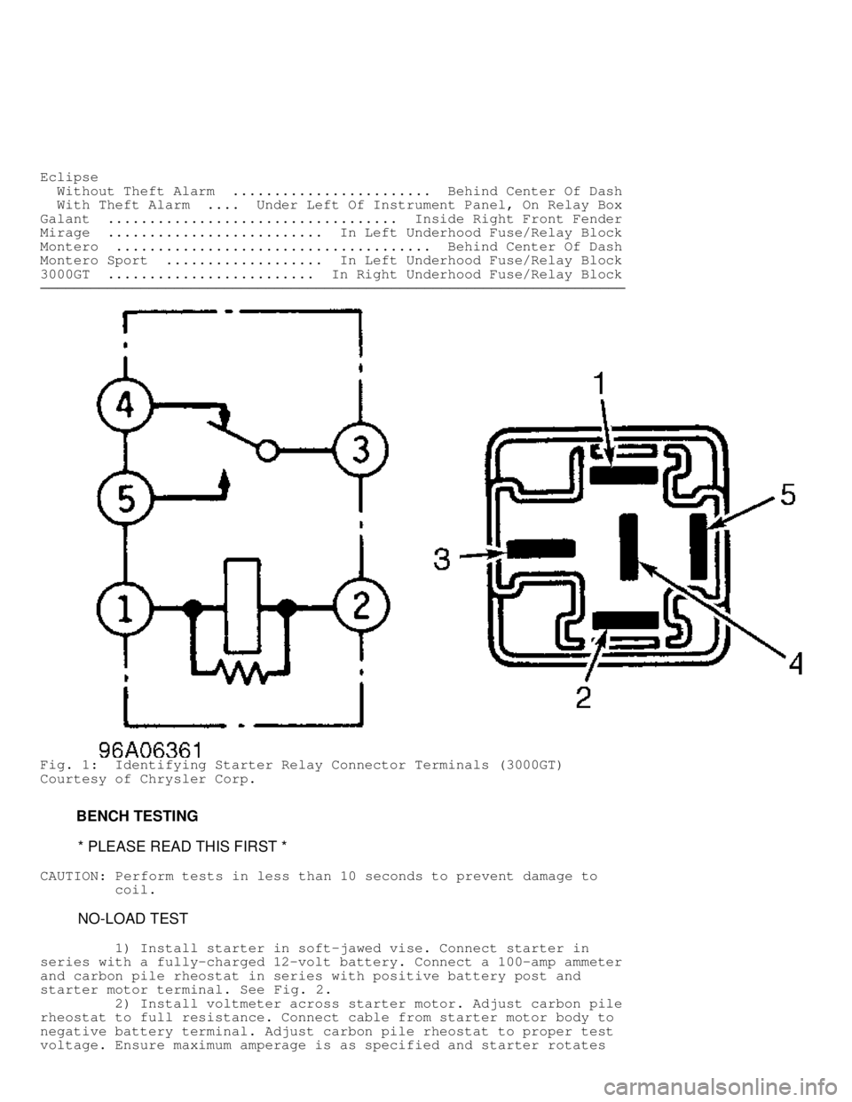 MITSUBISHI MONTERO 1998  Service Manual Eclipse
  Without Theft Alarm  ........................  Behind Center Of Dash
  With Theft Alarm  ....  Under Left Of Instrument Panel, On Relay Box
Galant  ...................................  Insid
