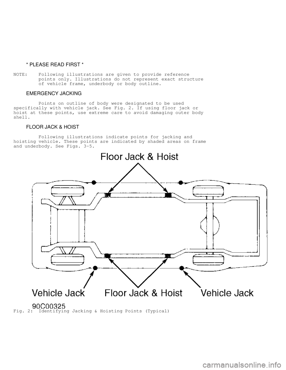 MITSUBISHI MONTERO 1998  Service Manual          * PLEASE READ FIRST *
NOTE:    Following illustrations are given to provide reference
         points only. Illustrations do not represent exact structure
         of vehicle frame, underbody