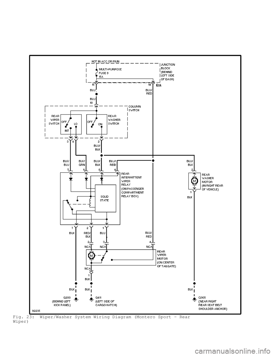 MITSUBISHI MONTERO 1998  Service Manual Fig. 23:  Wiper/Washer System Wiring Diagram (Montero Sport - Rear
Wiper)                                       